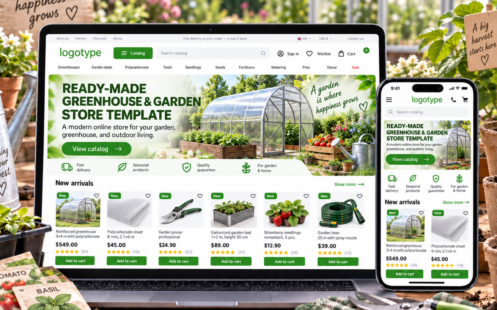 PrestaShop Theme for greenhouses and garden Online Store | Ewonta